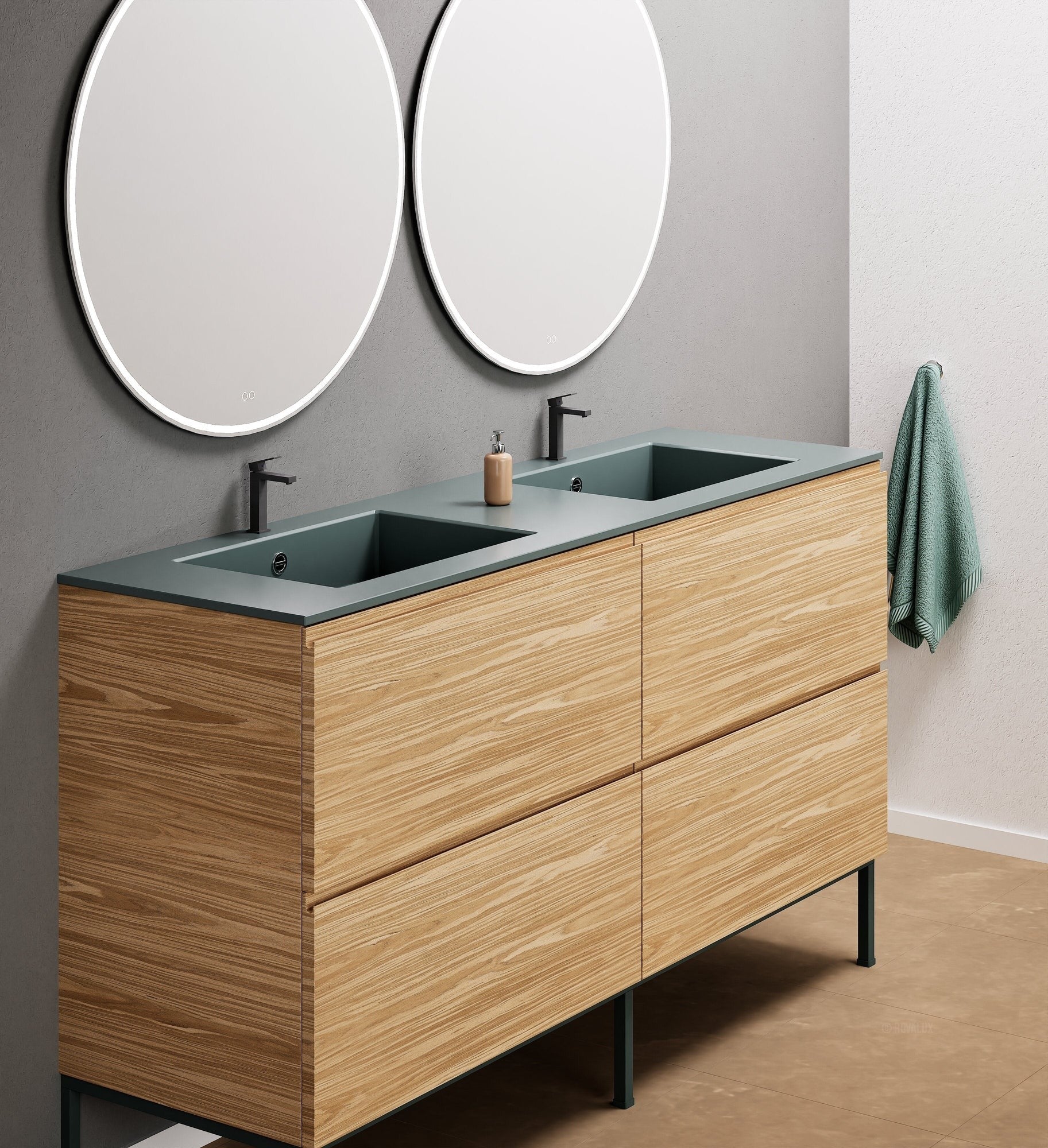 Aurora – Double Corian® Basin Unit with 4 Drawers and Feet-Standing Vanity - ROVALUX