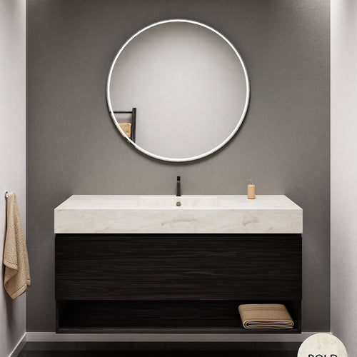 Aurora Single Set – Corian Basin & Countertop with 1 Drawer Vanity & Bottom Shelf - ROVALUX