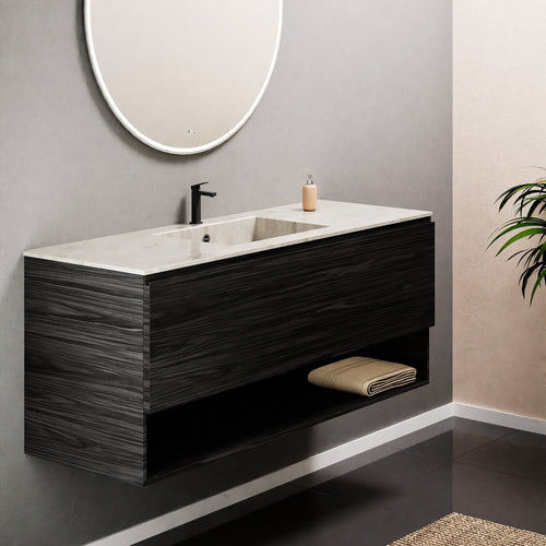 Aurora Single Set – Corian Basin & Countertop with 1 Drawer Vanity & Bottom Shelf - ROVALUX