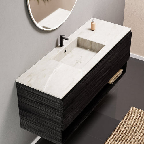 Aurora Single Set – Corian Basin & Countertop with 1 Drawer Vanity & Bottom Shelf - ROVALUX