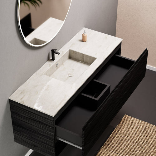 Aurora Single Set – Corian Basin & Countertop with 1 Drawer Vanity & Bottom Shelf - ROVALUX