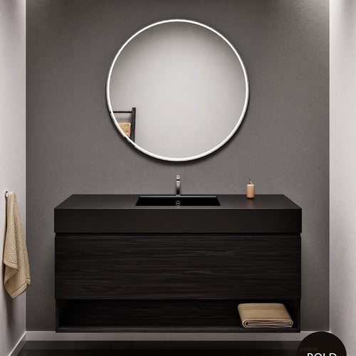 Aurora Single Set – Corian Basin & Countertop with 1 Drawer Vanity & Bottom Shelf - ROVALUX