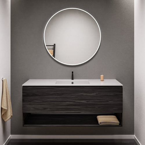 Aurora Single Set – Corian Basin & Countertop with 1 Drawer Vanity & Bottom Shelf - ROVALUX
