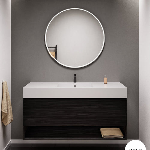 Aurora Single Set – Corian Basin & Countertop with 1 Drawer Vanity & Bottom Shelf - ROVALUX