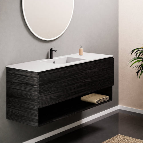 Aurora Single Set – Corian Basin & Countertop with 1 Drawer Vanity & Bottom Shelf - ROVALUX