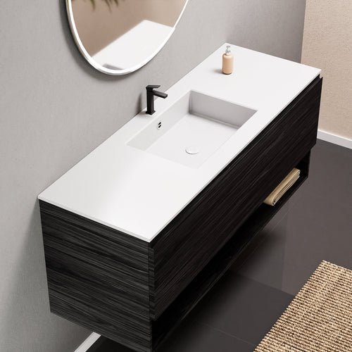 Aurora Single Set – Corian Basin & Countertop with 1 Drawer Vanity & Bottom Shelf - ROVALUX