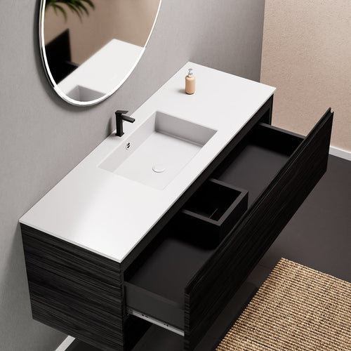 Aurora Single Set – Corian Basin & Countertop with 1 Drawer Vanity & Bottom Shelf - ROVALUX