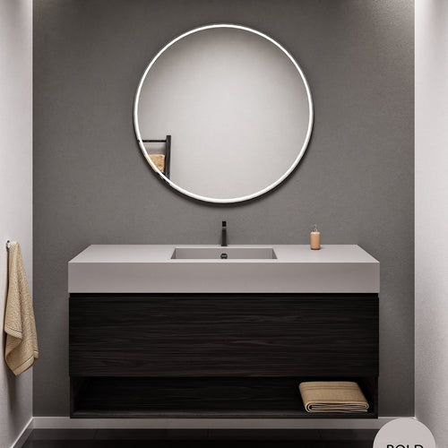 Aurora Single Set – Corian Basin & Countertop with 1 Drawer Vanity & Bottom Shelf - ROVALUX