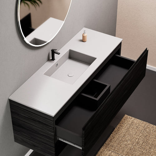 Aurora Single Set – Corian Basin & Countertop with 1 Drawer Vanity & Bottom Shelf - ROVALUX
