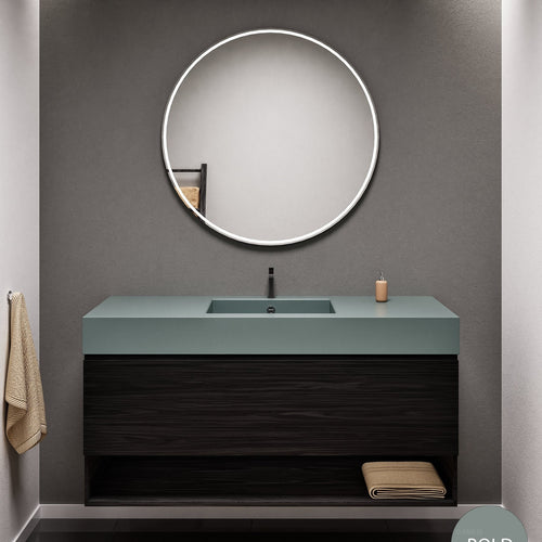 Aurora Single Set – Corian Basin & Countertop with 1 Drawer Vanity & Bottom Shelf - ROVALUX