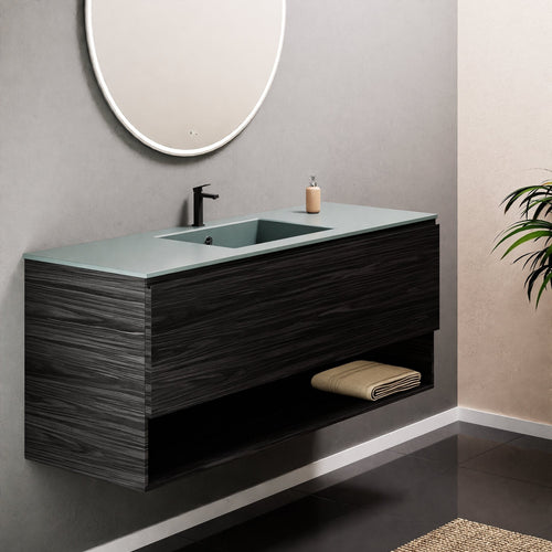 Aurora Single Set – Corian Basin & Countertop with 1 Drawer Vanity & Bottom Shelf - ROVALUX