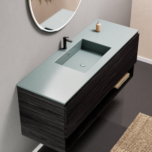 Aurora Single Set – Corian Basin & Countertop with 1 Drawer Vanity & Bottom Shelf - ROVALUX