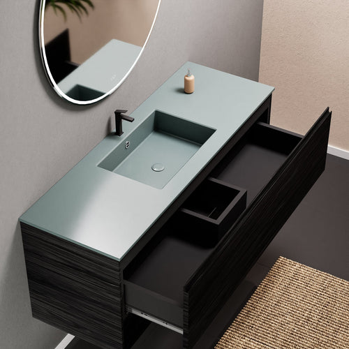 Aurora Single Set – Corian Basin & Countertop with 1 Drawer Vanity & Bottom Shelf - ROVALUX