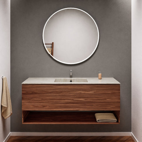 Aurora Single Set – Corian Basin & Countertop with 1 Drawer Vanity & Bottom Shelf - ROVALUX