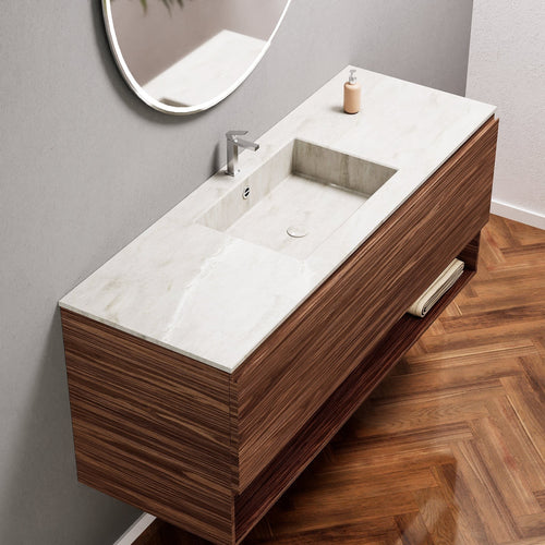 Aurora Single Set – Corian Basin & Countertop with 1 Drawer Vanity & Bottom Shelf - ROVALUX