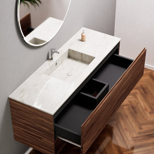 Aurora Single Set – Corian Basin & Countertop with 1 Drawer Vanity & Bottom Shelf - ROVALUX