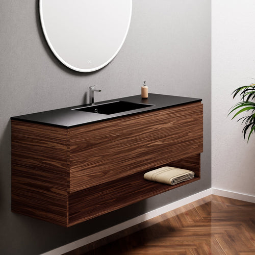 Aurora Single Set – Corian Basin & Countertop with 1 Drawer Vanity & Bottom Shelf - ROVALUX