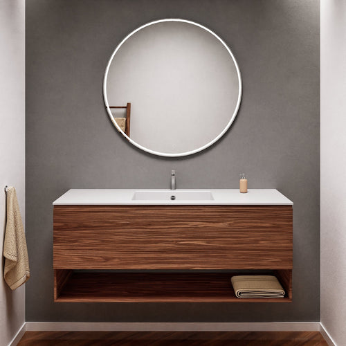 Aurora Single Set – Corian Basin & Countertop with 1 Drawer Vanity & Bottom Shelf - ROVALUX