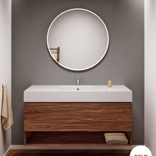 Aurora Single Set – Corian Basin & Countertop with 1 Drawer Vanity & Bottom Shelf - ROVALUX