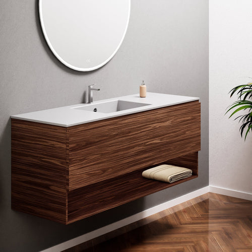 Aurora Single Set – Corian Basin & Countertop with 1 Drawer Vanity & Bottom Shelf - ROVALUX
