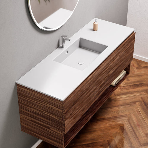 Aurora Single Set – Corian Basin & Countertop with 1 Drawer Vanity & Bottom Shelf - ROVALUX