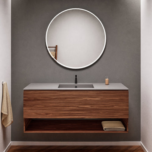 Aurora Single Set – Corian Basin & Countertop with 1 Drawer Vanity & Bottom Shelf - ROVALUX
