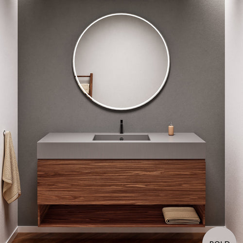 Aurora Single Set – Corian Basin & Countertop with 1 Drawer Vanity & Bottom Shelf - ROVALUX
