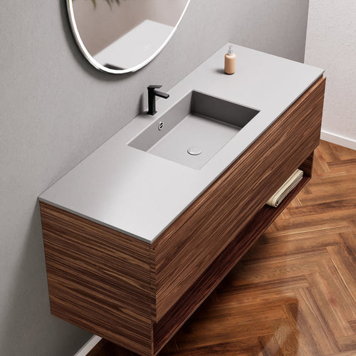 Aurora Single Set – Corian Basin & Countertop with 1 Drawer Vanity & Bottom Shelf - ROVALUX