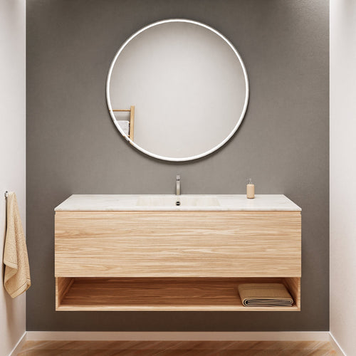 Aurora Single Set – Corian Basin & Countertop with 1 Drawer Vanity & Bottom Shelf - ROVALUX