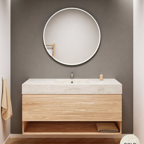 Aurora Single Set – Corian Basin & Countertop with 1 Drawer Vanity & Bottom Shelf - ROVALUX