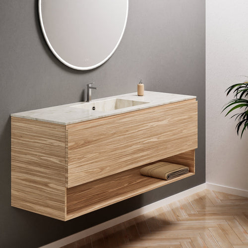 Aurora Single Set – Corian Basin & Countertop with 1 Drawer Vanity & Bottom Shelf - ROVALUX