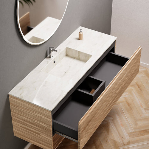Aurora Single Set – Corian Basin & Countertop with 1 Drawer Vanity & Bottom Shelf - ROVALUX