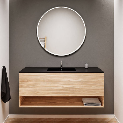 Aurora Single Set – Corian Basin & Countertop with 1 Drawer Vanity & Bottom Shelf - ROVALUX