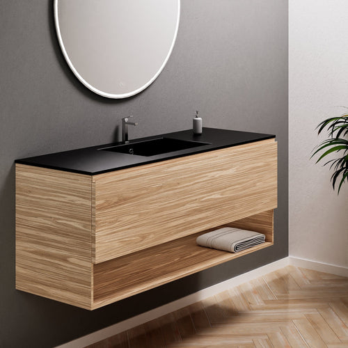 Aurora Single Set – Corian Basin & Countertop with 1 Drawer Vanity & Bottom Shelf - ROVALUX