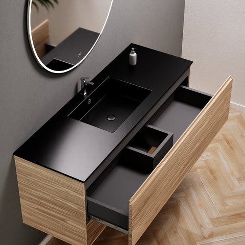 Aurora Single Set – Corian Basin & Countertop with 1 Drawer Vanity & Bottom Shelf - ROVALUX