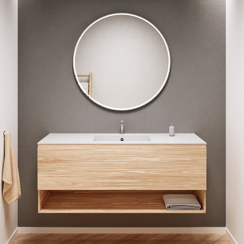 Aurora Single Set – Corian Basin & Countertop with 1 Drawer Vanity & Bottom Shelf - ROVALUX