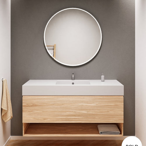 Aurora Single Set – Corian Basin & Countertop with 1 Drawer Vanity & Bottom Shelf - ROVALUX