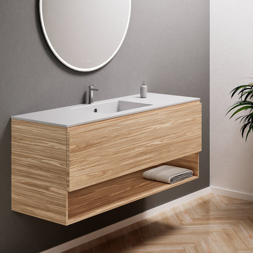 Aurora Single Set – Corian Basin & Countertop with 1 Drawer Vanity & Bottom Shelf - ROVALUX
