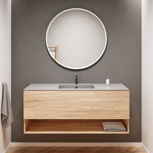 Aurora Single Set – Corian Basin & Countertop with 1 Drawer Vanity & Bottom Shelf - ROVALUX