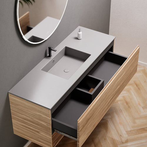 Aurora Single Set – Corian Basin & Countertop with 1 Drawer Vanity & Bottom Shelf - ROVALUX
