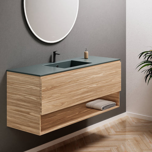 Aurora Single Set – Corian Basin & Countertop with 1 Drawer Vanity & Bottom Shelf - ROVALUX