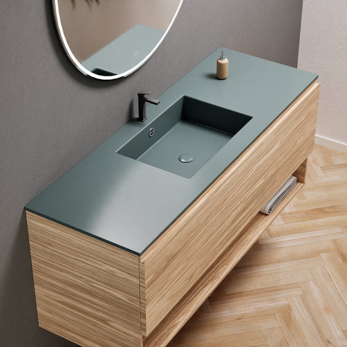 Aurora Single Set – Corian Basin & Countertop with 1 Drawer Vanity & Bottom Shelf - ROVALUX
