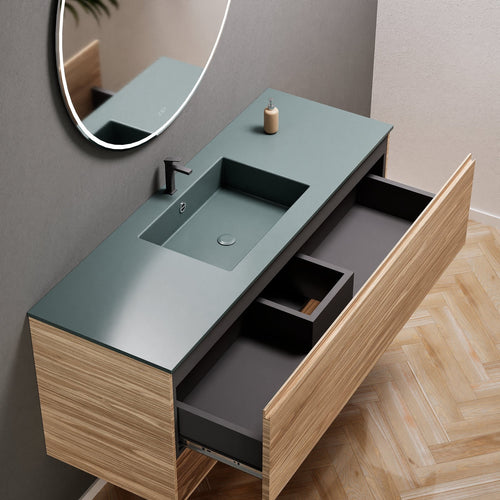 Aurora Single Set – Corian Basin & Countertop with 1 Drawer Vanity & Bottom Shelf - ROVALUX