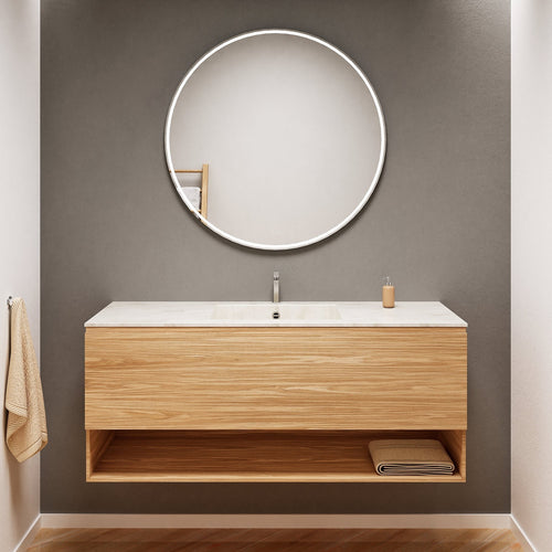 Aurora Single Set – Corian Basin & Countertop with 1 Drawer Vanity & Bottom Shelf - ROVALUX