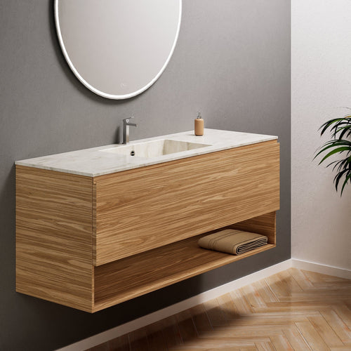 Aurora Single Set – Corian Basin & Countertop with 1 Drawer Vanity & Bottom Shelf - ROVALUX