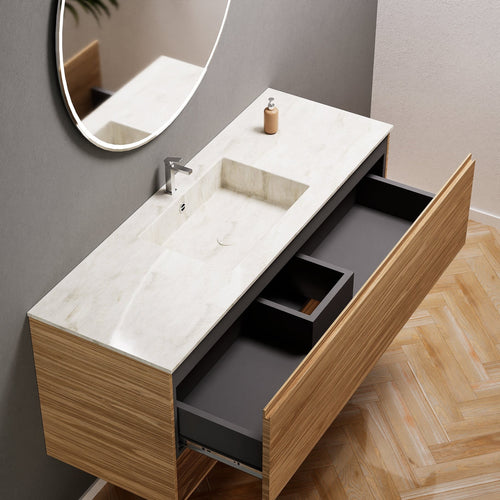 Aurora Single Set – Corian Basin & Countertop with 1 Drawer Vanity & Bottom Shelf - ROVALUX
