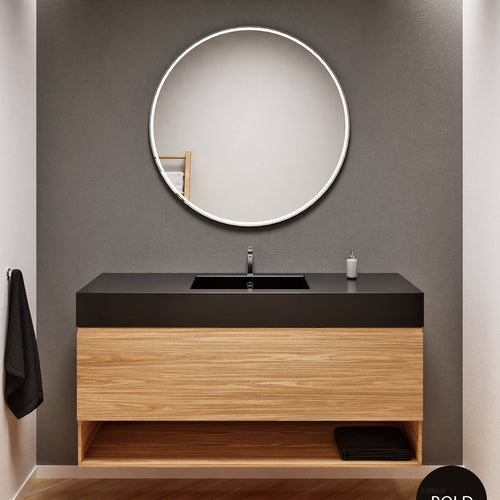 Aurora Single Set – Corian Basin & Countertop with 1 Drawer Vanity & Bottom Shelf - ROVALUX