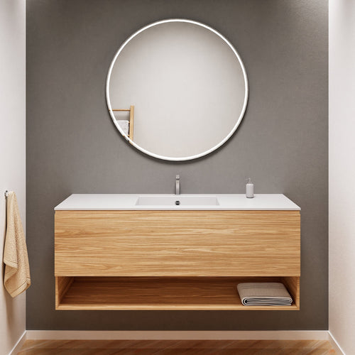 Aurora Single Set – Corian Basin & Countertop with 1 Drawer Vanity & Bottom Shelf - ROVALUX