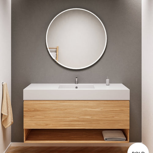 Aurora Single Set – Corian Basin & Countertop with 1 Drawer Vanity & Bottom Shelf - ROVALUX