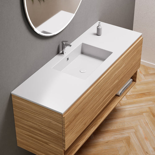 Aurora Single Set – Corian Basin & Countertop with 1 Drawer Vanity & Bottom Shelf - ROVALUX